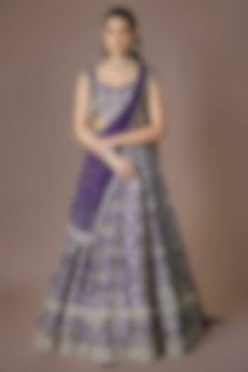 Purple Raw Silk Embroidered Bridal Lehenga Set by Ridhi Mehra at Pernia's Pop Up Shop