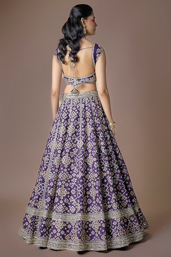 Purple Raw Silk Embroidered Bridal Lehenga Set by Ridhi Mehra at Pernia's Pop Up Shop