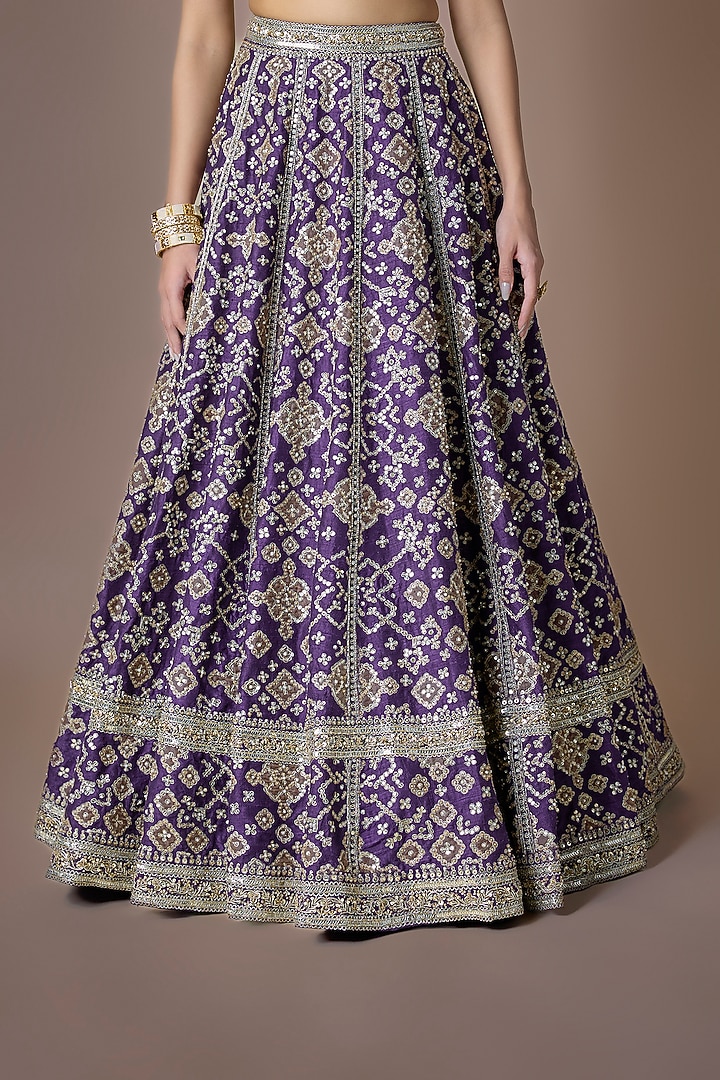 Purple Raw Silk Embroidered Bridal Lehenga Set by Ridhi Mehra at Pernia's Pop Up Shop