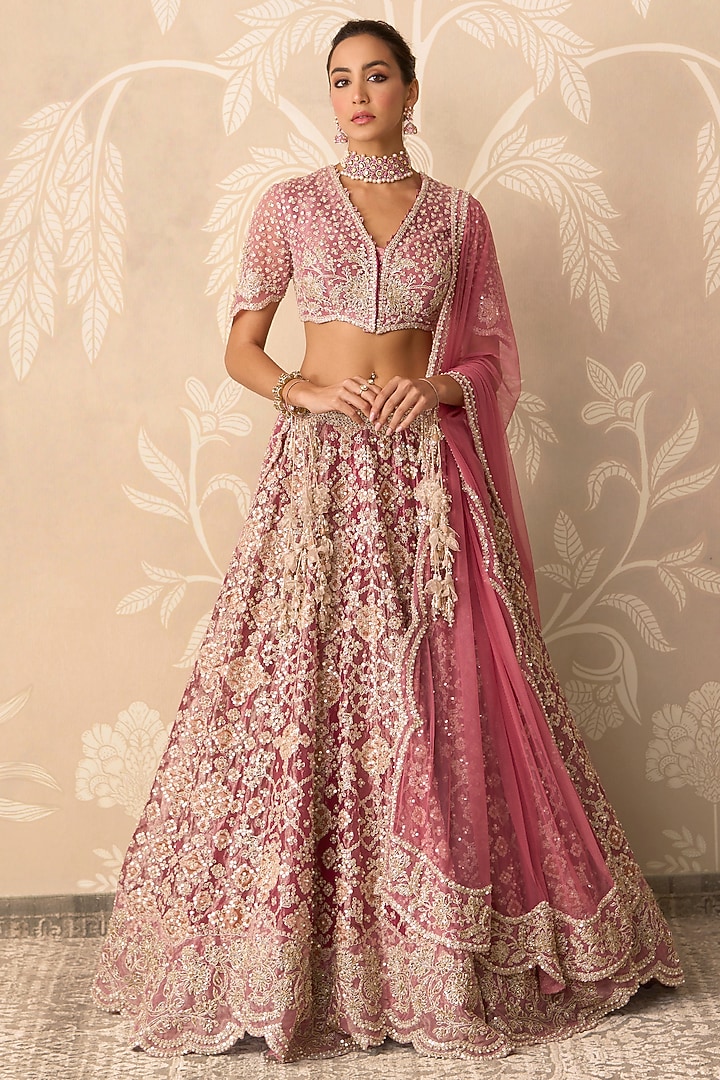 Water Gold-Colored Tissue Bridal Lehenga Set by Ridhi Mehra at Pernia's Pop Up Shop