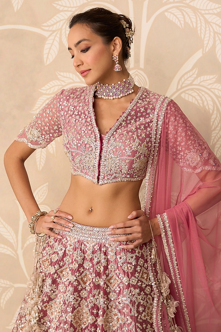 Water Gold-Colored Tissue Bridal Lehenga Set by Ridhi Mehra at Pernia's Pop Up Shop