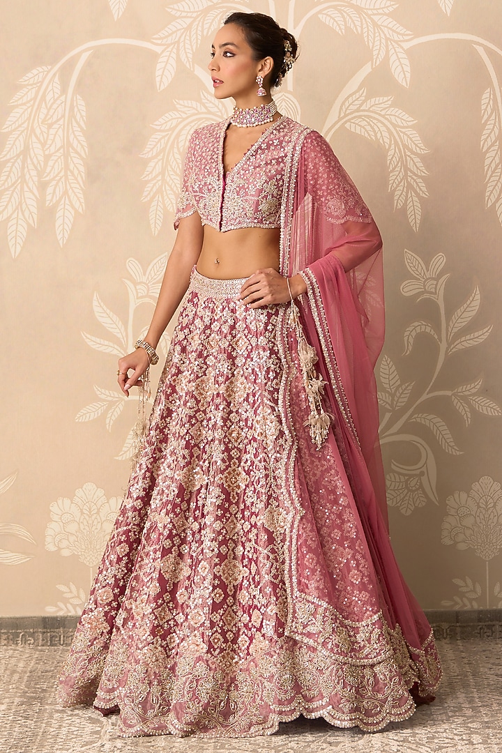 Water Gold-Colored Tissue Bridal Lehenga Set by Ridhi Mehra at Pernia's Pop Up Shop