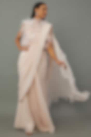 Blush Pink Chiffon Draped Reception Saree Set by Ridhi Mehra at Pernia's Pop Up Shop