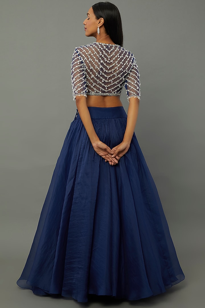 Navy Blue Chiffon Wedding Lehenga Set by Ridhi Mehra at Pernia's Pop Up Shop
