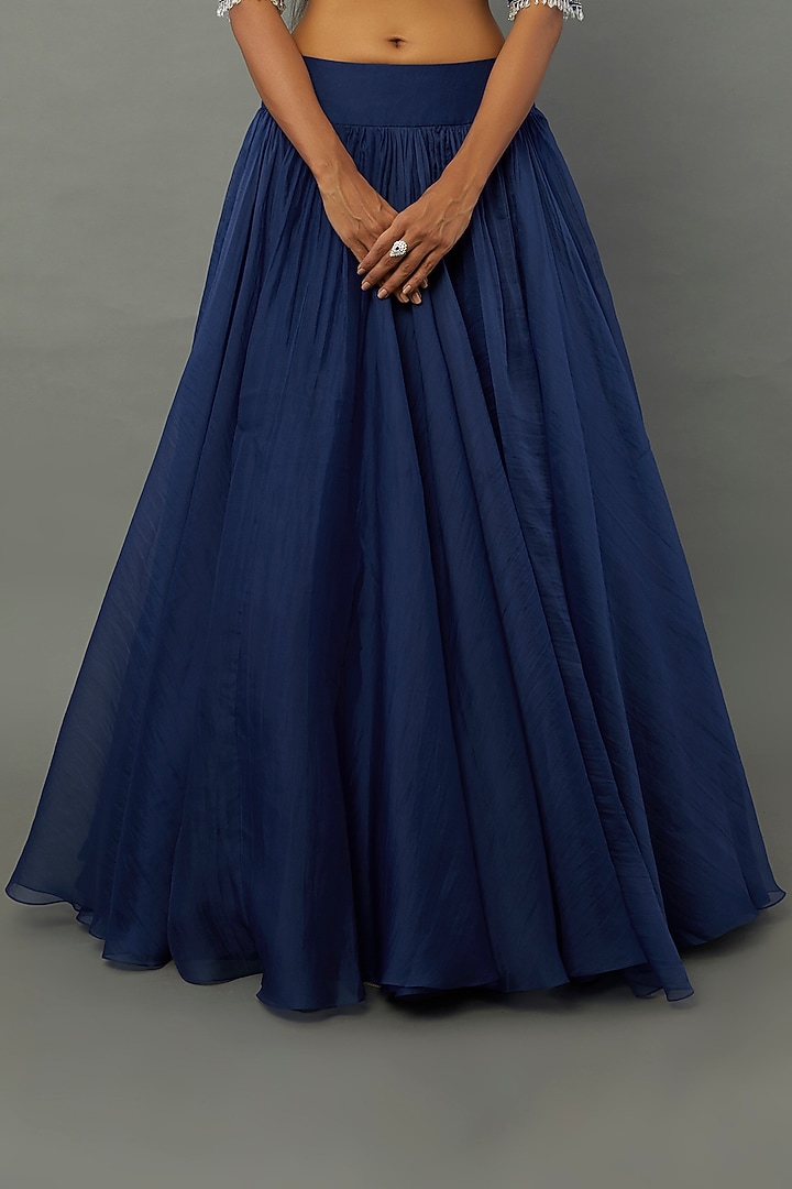 Navy Blue Chiffon Wedding Lehenga Set by Ridhi Mehra at Pernia's Pop Up Shop