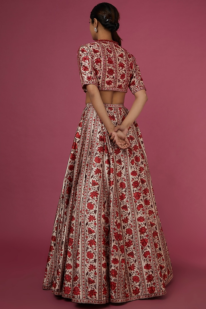 Beige & Red Printed Wedding Lehenga Set by Ridhi Mehra at Pernia's Pop Up Shop