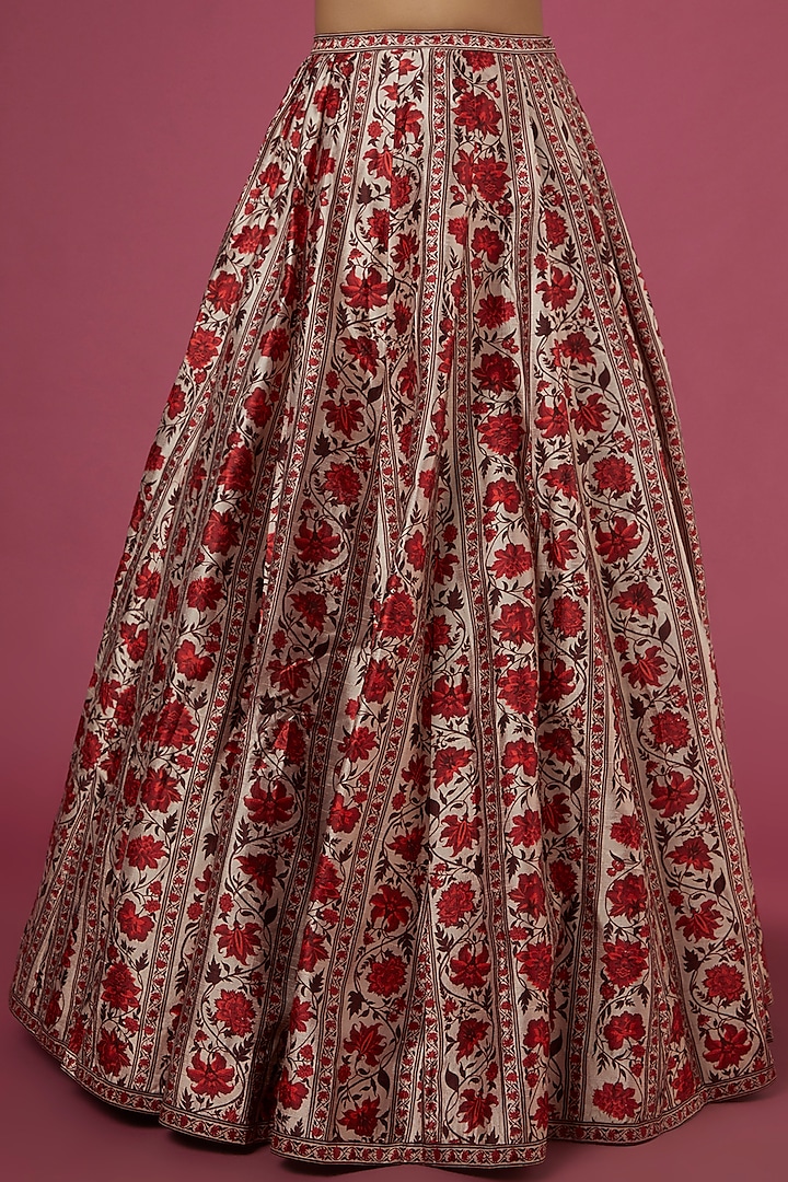 Beige & Red Printed Wedding Lehenga Set by Ridhi Mehra at Pernia's Pop Up Shop