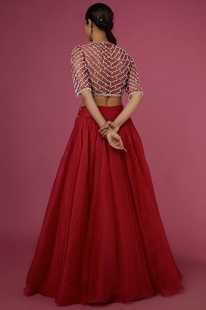 Deep Pink Chiffon Wedding Lehenga Set by Ridhi Mehra at Pernia's Pop Up Shop