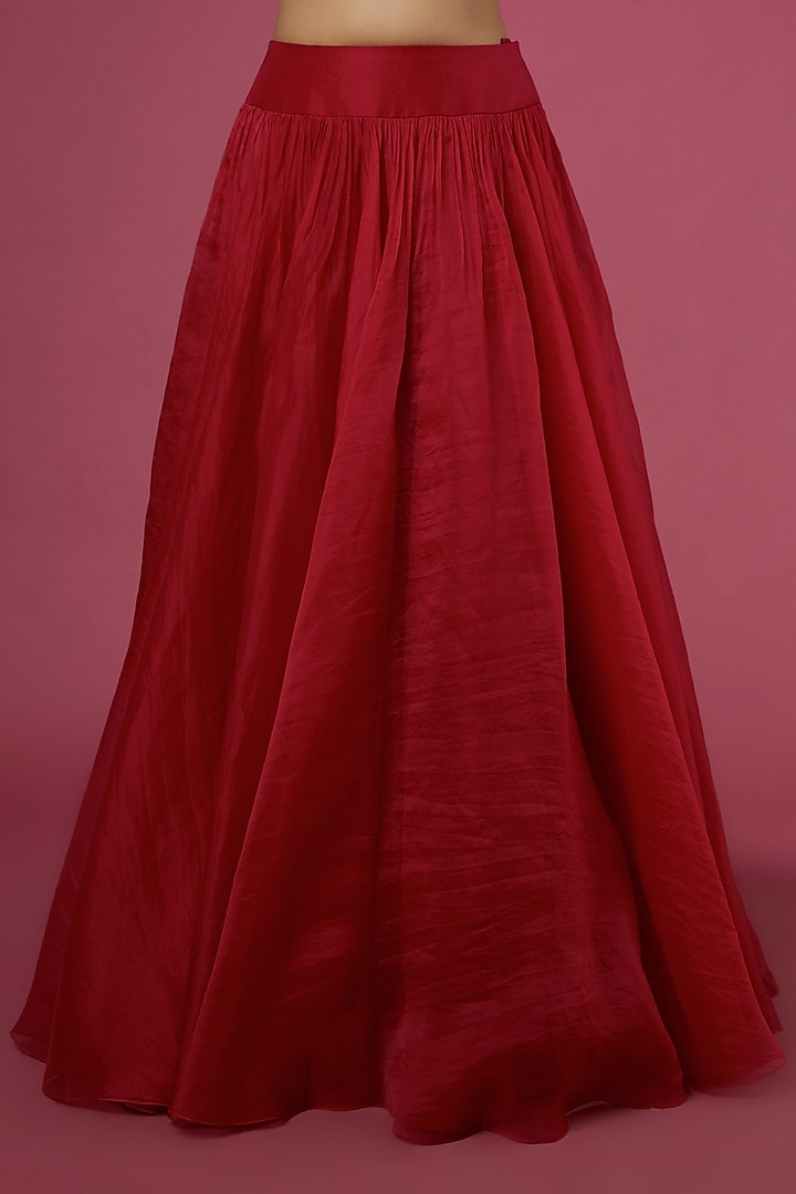 Deep Pink Chiffon Wedding Lehenga Set by Ridhi Mehra at Pernia's Pop Up Shop