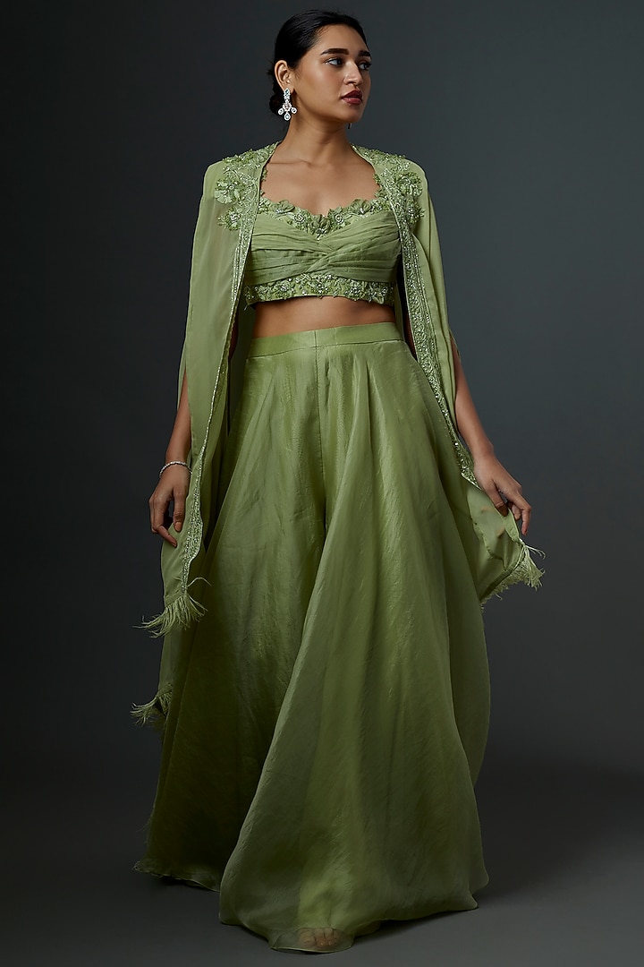 Mint Green Organza Cape Set by Ridhi Mehra at Pernia's Pop Up Shop
