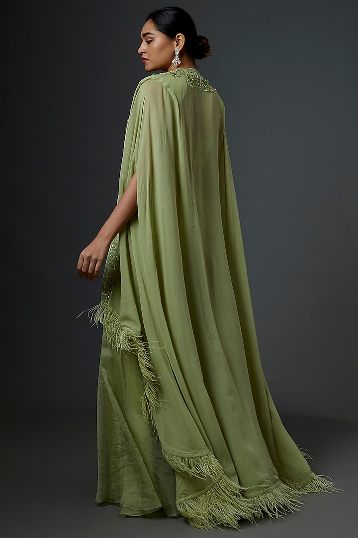 Mint Green Organza Cape Set by Ridhi Mehra at Pernia's Pop Up Shop