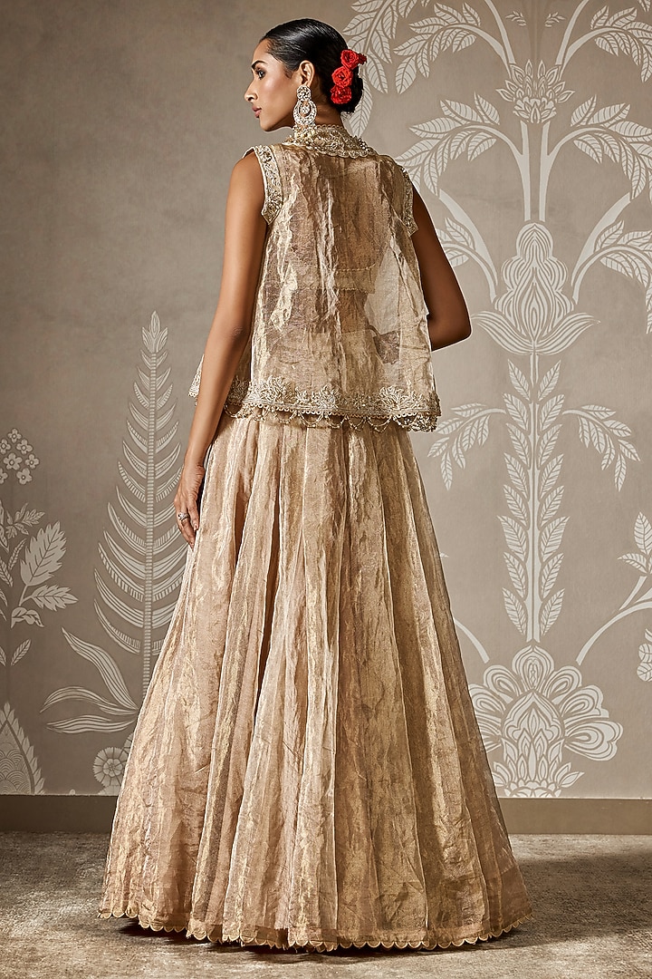 Light Gold Tissue Embroidered Jacket Wedding Lehenga Set by Ridhi Mehra at Pernia's Pop Up Shop