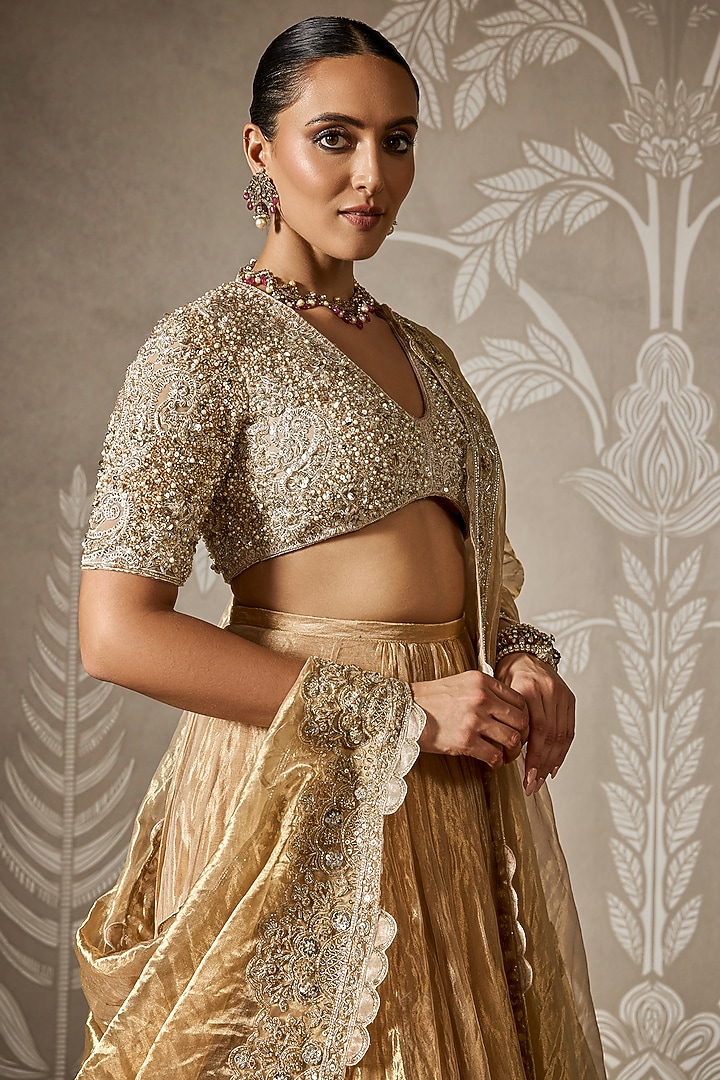 Deep Gold Tissue Bridal Lehenga Set by Ridhi Mehra at Pernia's Pop Up Shop