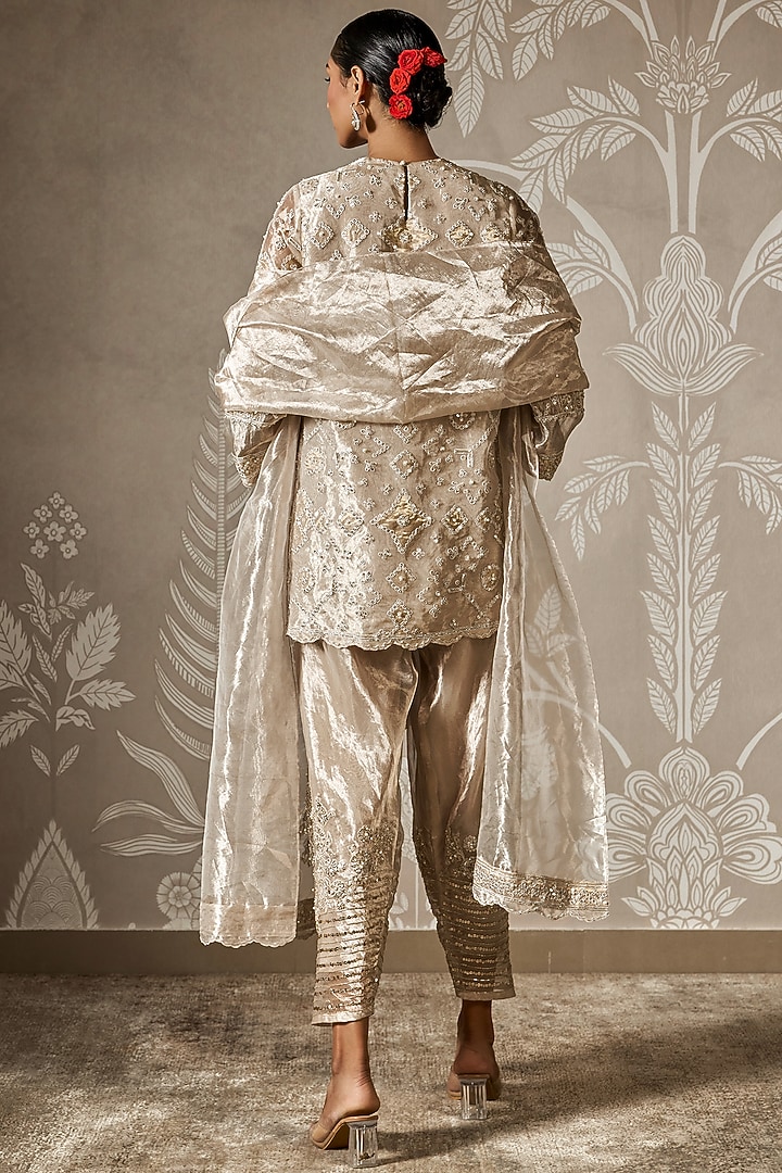 Water Gold Tissue Embroidered Kurta Set by Ridhi Mehra at Pernia's Pop Up Shop