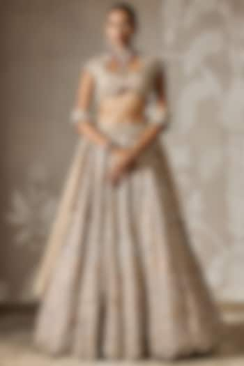 Champagne Raw Silk Embroidered Bridal Lehenga Set by Ridhi Mehra at Pernia's Pop Up Shop