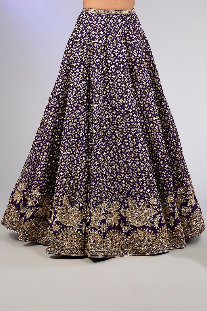 Purple Raw Silk Embroidered Bridal Lehenga Set by Ridhi Mehra at Pernia's Pop Up Shop