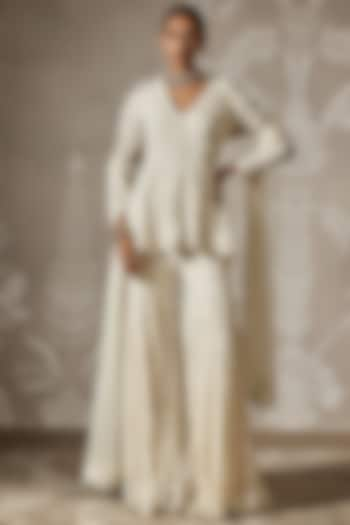 Ivory Georgette Gharara Set by Ridhi Mehra at Pernia's Pop Up Shop