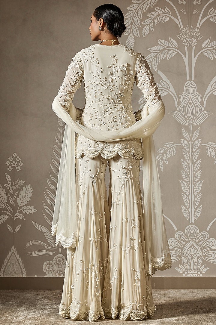 Ivory Georgette Gharara Set by Ridhi Mehra at Pernia's Pop Up Shop