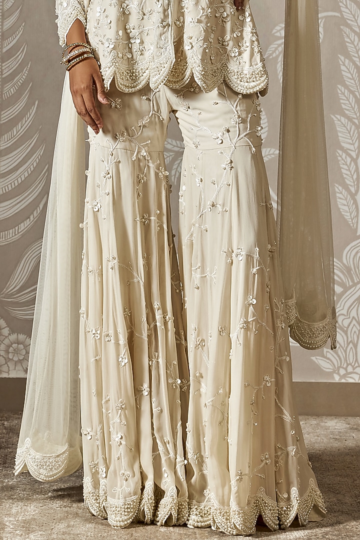 Ivory Georgette Gharara Set by Ridhi Mehra at Pernia's Pop Up Shop