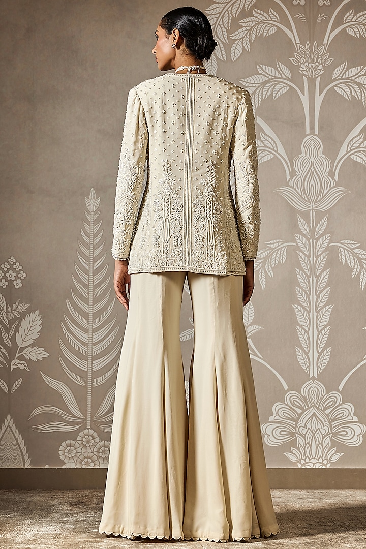 Ivory Georgette Embroidered Jacket Set by Ridhi Mehra at Pernia's Pop Up Shop