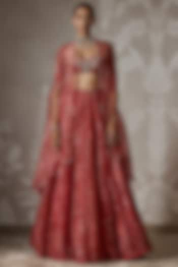 Red Organza Printed Wedding Lehenga Set by Ridhi Mehra at Pernia's Pop Up Shop