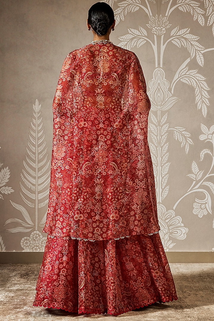 Red Organza Printed Wedding Lehenga Set by Ridhi Mehra at Pernia's Pop Up Shop