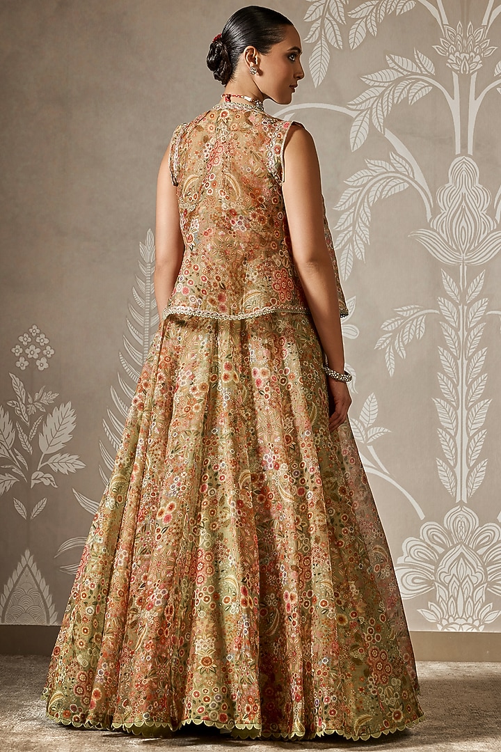 Olive Green Printed Jacket Wedding Lehenga Set by Ridhi Mehra at Pernia's Pop Up Shop
