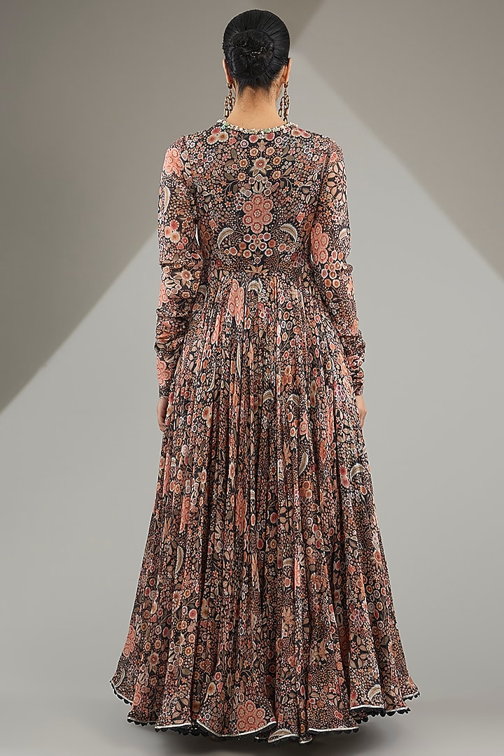 Black Mulmul Printed & Embroidered Wedding Anarkali Set by Ridhi Mehra at Pernia's Pop Up Shop