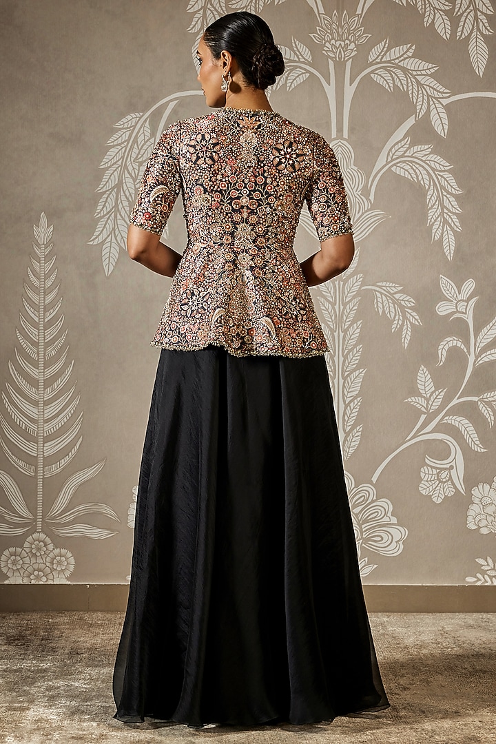 Black Organza Flared Bridal Sharara Set by Ridhi Mehra at Pernia's Pop Up Shop