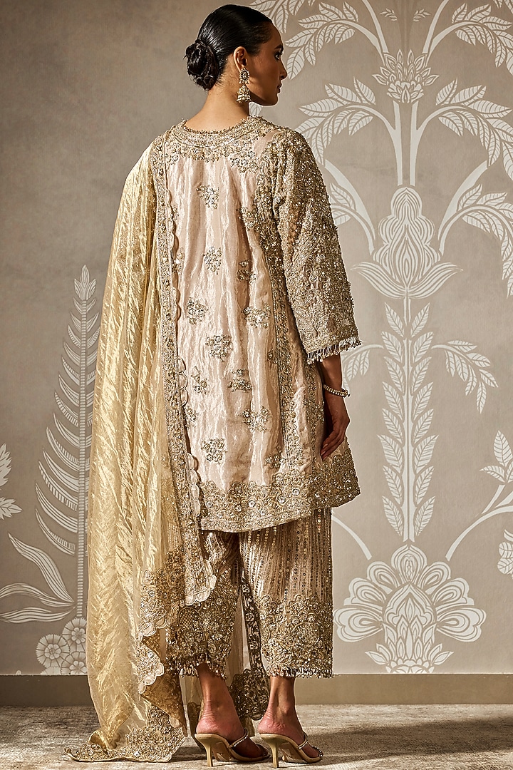 Water Gold Tissue Embroidered Kurta Set by Ridhi Mehra at Pernia's Pop Up Shop