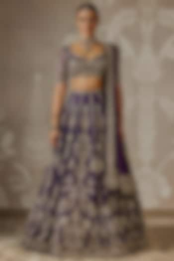 Purple Raw Silk Embroidered Bridal Lehenga Set by Ridhi Mehra at Pernia's Pop Up Shop