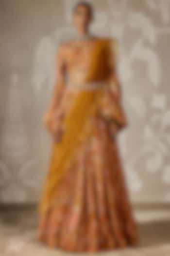 Yellow Mulmul Printed Wedding Lehenga Set by Ridhi Mehra at Pernia's Pop Up Shop