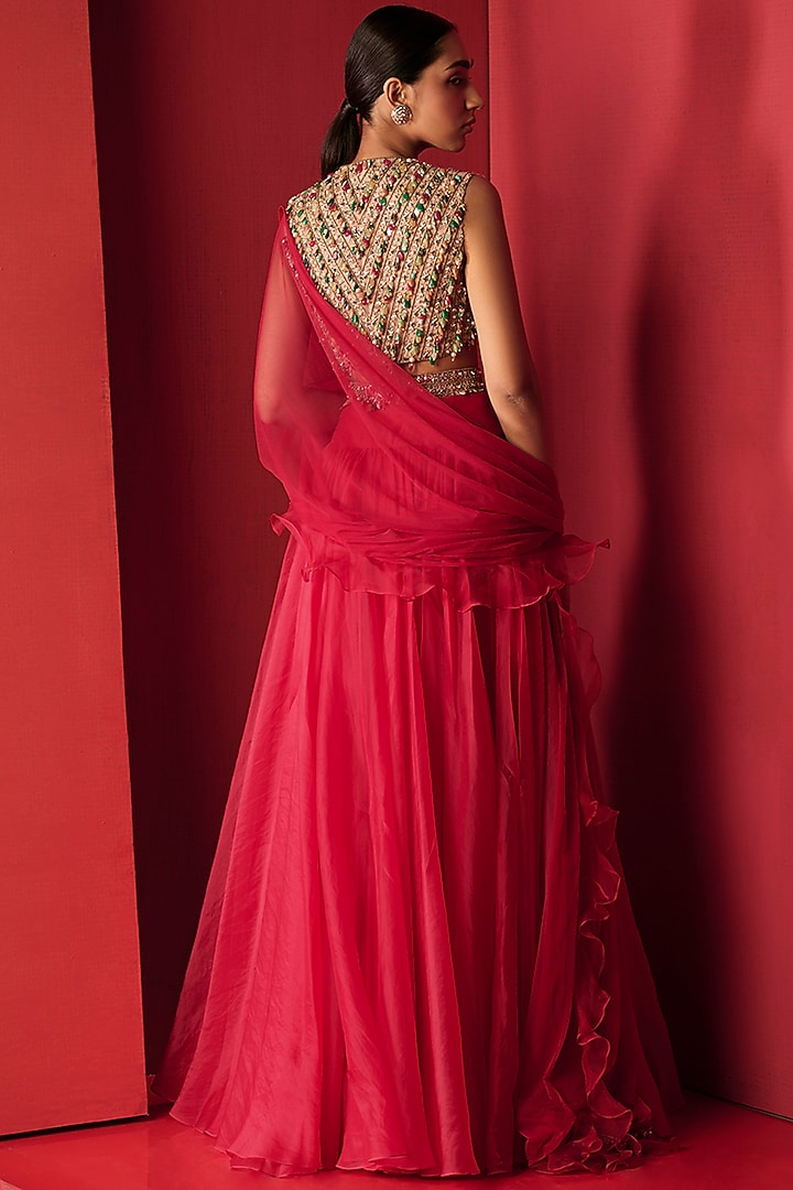 Fuschia Organza Wedding Lehenga Set by Ridhi Mehra at Pernia's Pop Up Shop