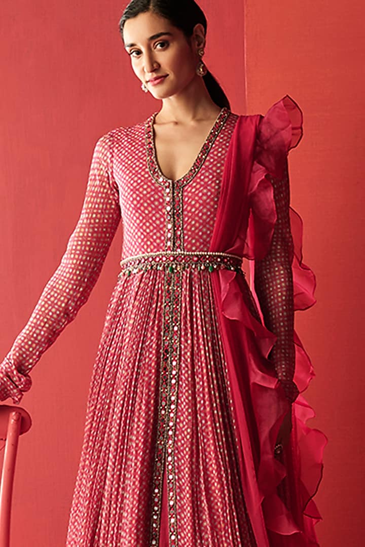 Deep Fuchsia Wedding Anarkali With Belt by Ridhi Mehra at Pernia's Pop Up Shop