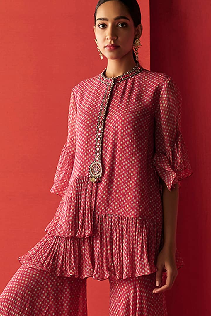 Deep Fuchsia Printed Wedding Sharara Set by Ridhi Mehra at Pernia's Pop Up Shop