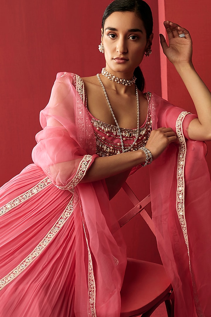 Vintage Rose Embroidered Bridal Lehenga Set by Ridhi Mehra at Pernia's Pop Up Shop