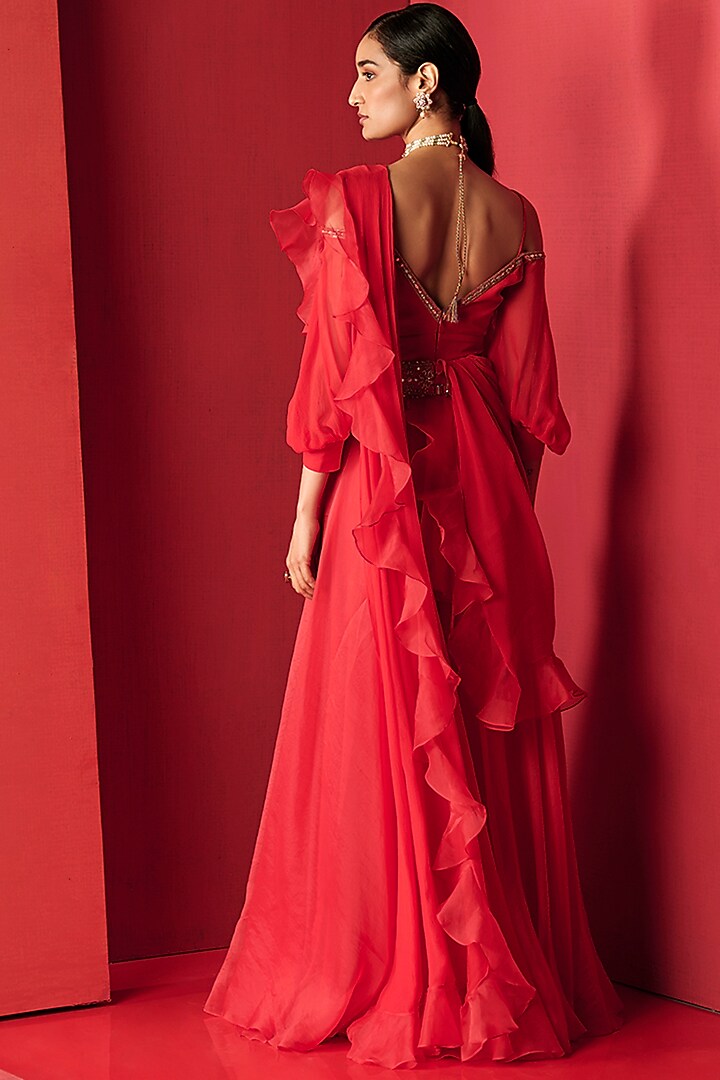 Poppy Red Embroidered Jumpsuit Set by Ridhi Mehra at Pernia's Pop Up Shop
