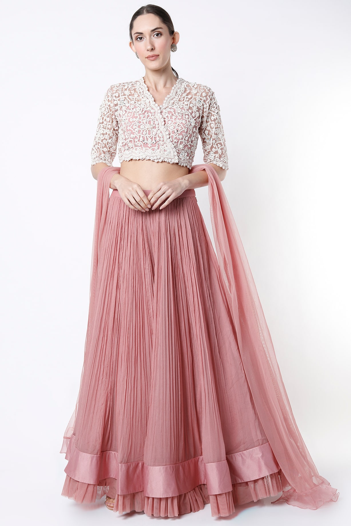 Buy Light Onion Pink Zahra Lehenga Set by Designer RIDHI MEHRA