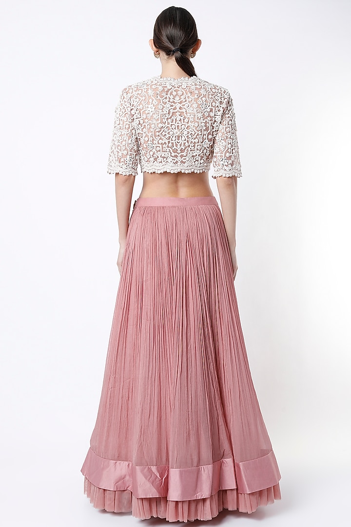 Onion Pink Chiffon Wedding Lehenga Set by Ridhi Mehra at Pernia's Pop Up Shop