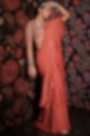 Tea Rose Pink Chiffon Draped Reception Saree Set by Ridhi Mehra at Pernia's Pop Up Shop