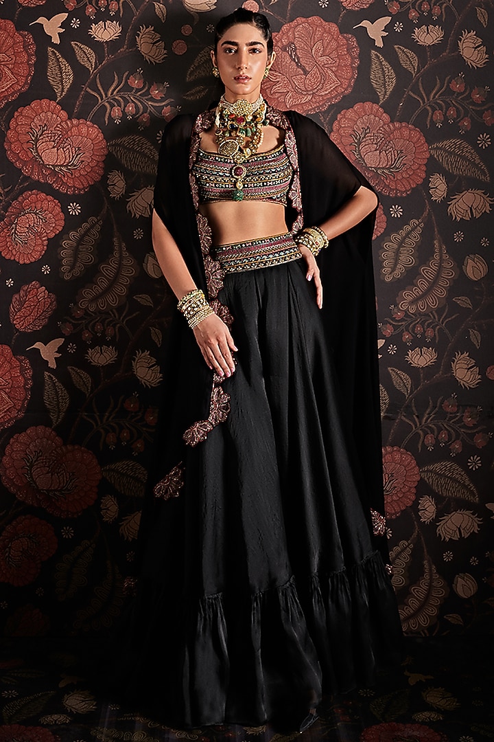 Black Georgette Cape Set by Ridhi Mehra at Pernia's Pop Up Shop