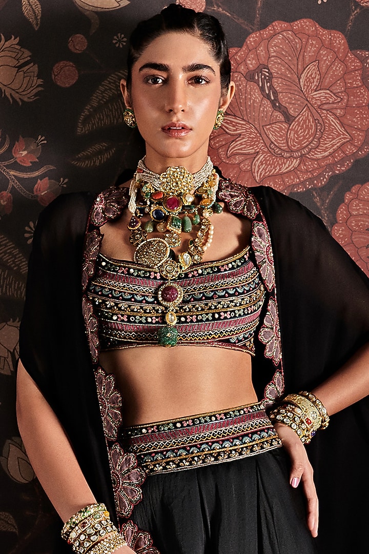 Black Georgette Cape Set by Ridhi Mehra at Pernia's Pop Up Shop