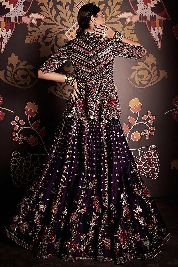 Ripe Plum Purple Bridal Lehenga Set With Embroidery by Ridhi Mehra at Pernia's Pop Up Shop