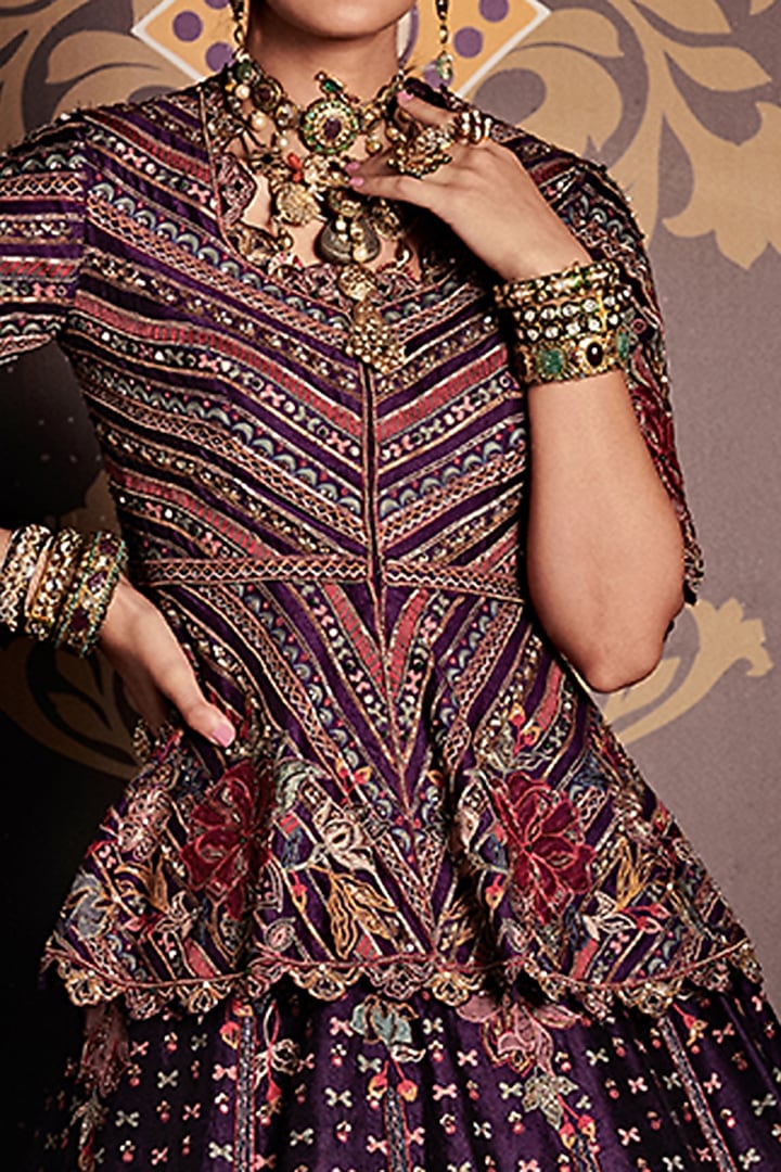 Ripe Plum Purple Bridal Lehenga Set With Embroidery by Ridhi Mehra at Pernia's Pop Up Shop