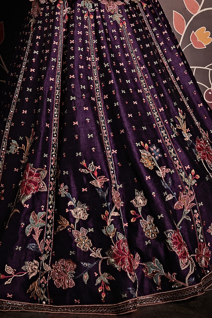 Ripe Plum Purple Bridal Lehenga Set With Embroidery by Ridhi Mehra at Pernia's Pop Up Shop