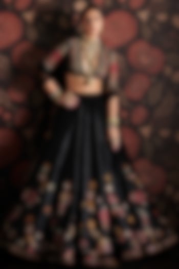 Black Embroidered Bridal Lehenga Set by Ridhi Mehra at Pernia's Pop Up Shop