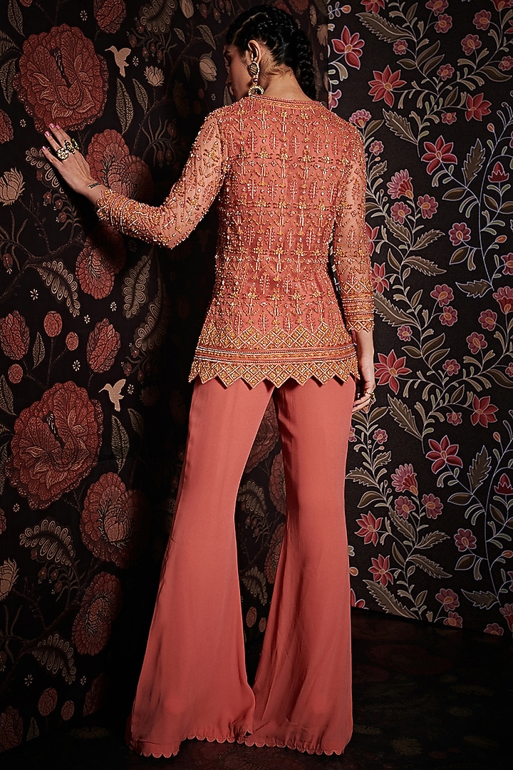 Tea Rose Pink Embroidered Jacket Set by Ridhi Mehra at Pernia's Pop Up Shop