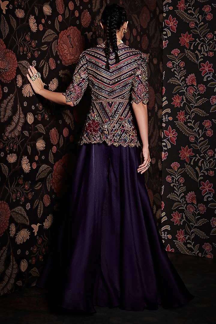 Ripe Plum Purple Organza Bridal Sharara Set by Ridhi Mehra at Pernia's Pop Up Shop