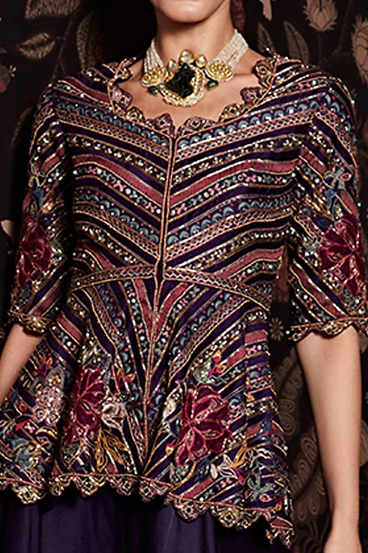 Ripe Plum Purple Organza Bridal Sharara Set by Ridhi Mehra at Pernia's Pop Up Shop