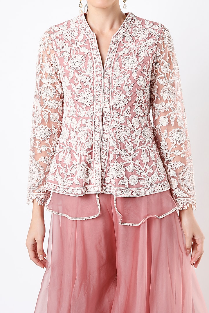 Onion Pink Organza Bridal Sharara Set by Ridhi Mehra at Pernia's Pop Up Shop